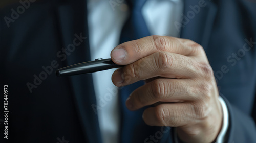 Businessman holding a black pen