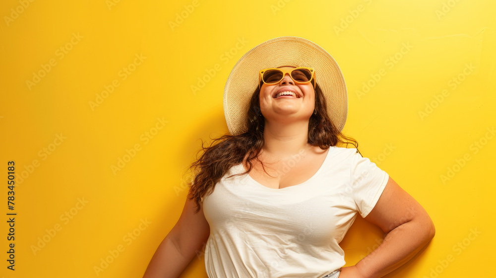 A Happy cheerful plus size woman having fun on summer A Happy cheerful plus size woman having fun on summer