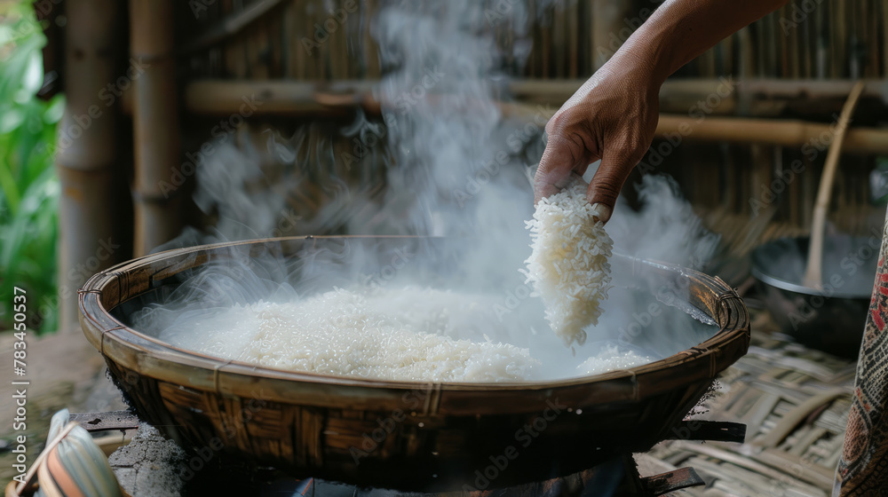 Rural people's way of steaming sticky rice Rural people's way of steaming sticky rice