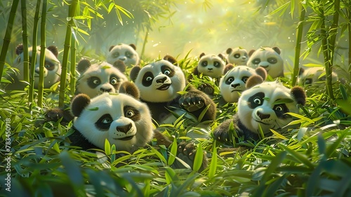Playful Panda Cubs Engage in Rollicking Fun Amidst Lush Bamboo Forests