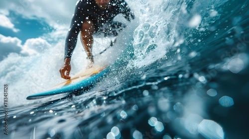 Surfer Riding a Powerful Wave Amid Crashing Seas for an Exhilarating Outdoor Adventure