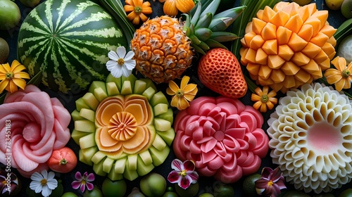 Thai Fruit Carving Display: A Vivid Expression of Culinary and Cultural Mastery photo