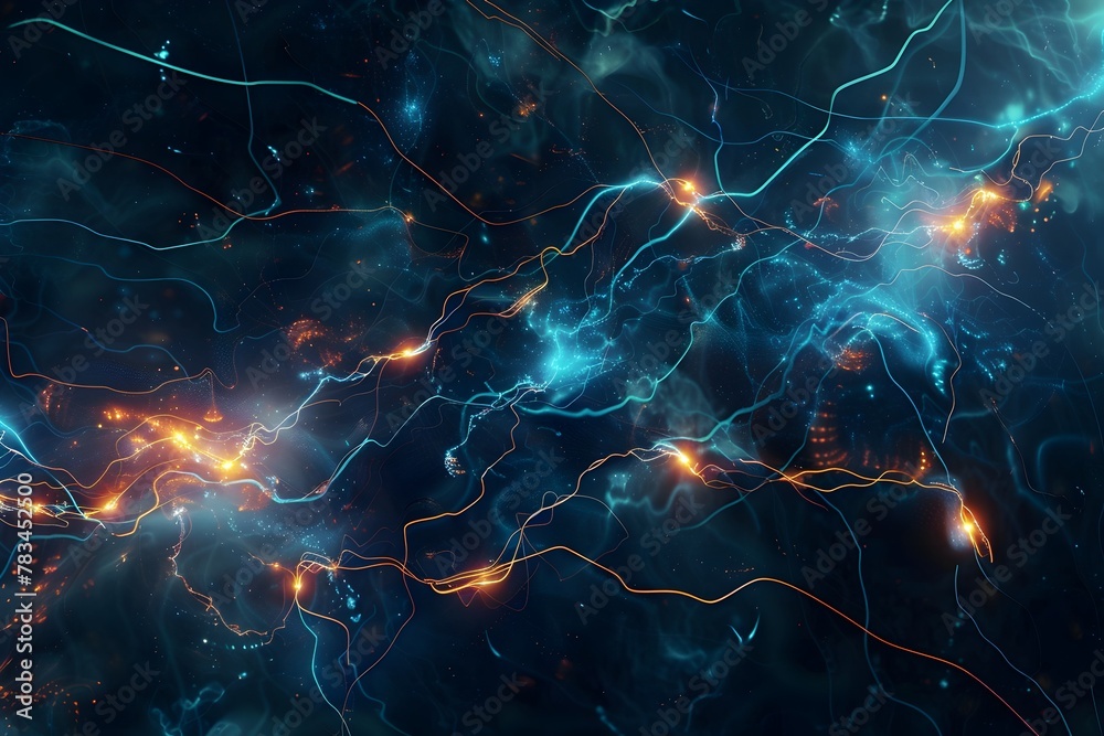 A blue and orange galaxy with many bright lights. The blue and orange colors create a sense of movement and energy A blue and orange galaxy with many bright lights. The blue and orange colors create a sense of movement and energy