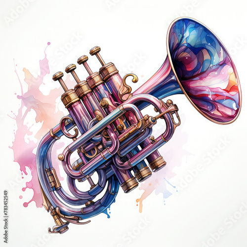 Watercolor Trumpet, clipart Illustration, Generative Ai