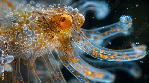 An upclose look at the intricate feeding mechanism of a protozoan as it extends its tentaclelike structures to capture and ingest