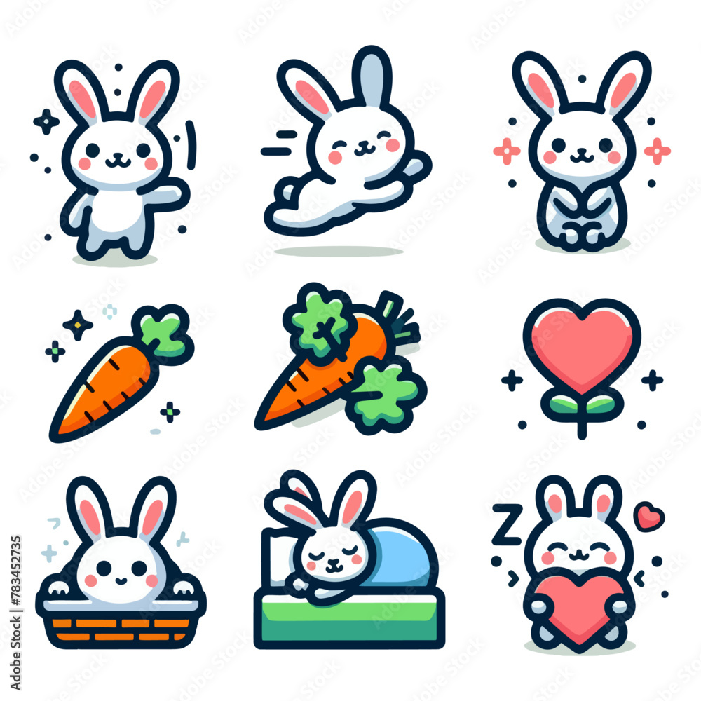 Rabbit and carrot icon set
