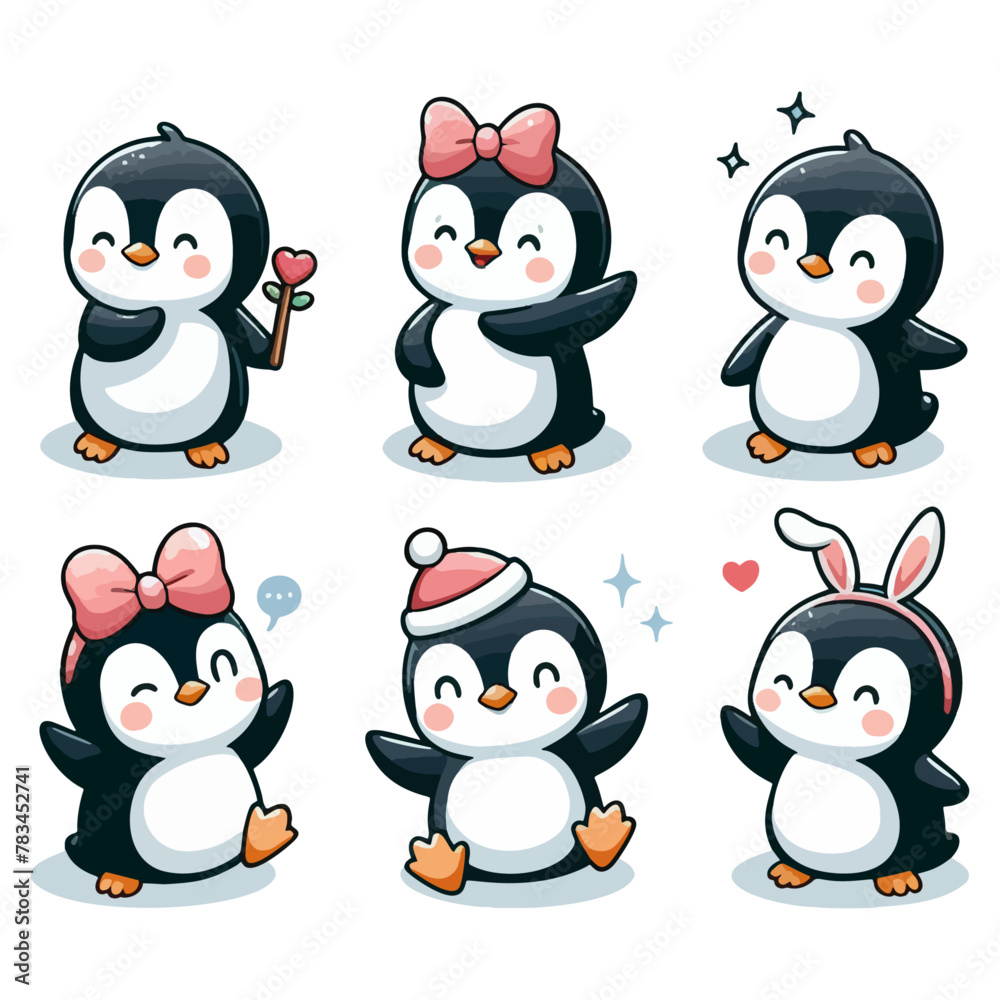 Naklejka premium Penguin vector clip art set
