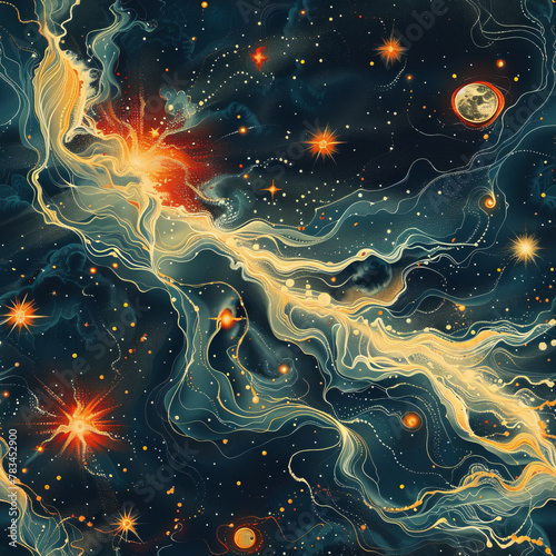 Galactic Visions in Vivid Hues Celestial Art seamless pattern