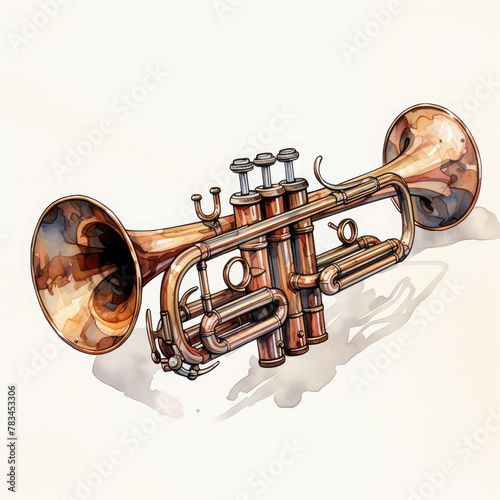 Watercolor Trumpet  clipart Illustration  Generative Ai