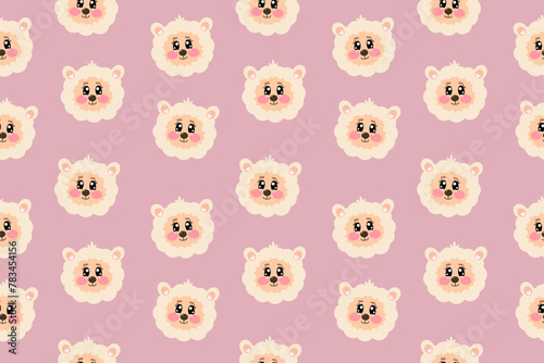 Kawaii alpaca, lamb, sheep seamless pattern for kids on pink powdery color isolated background. Flat cute wallpaper