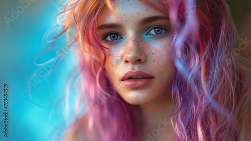 A young trendy female model with multi-colored hair. Closeup portrait. © Daniel L