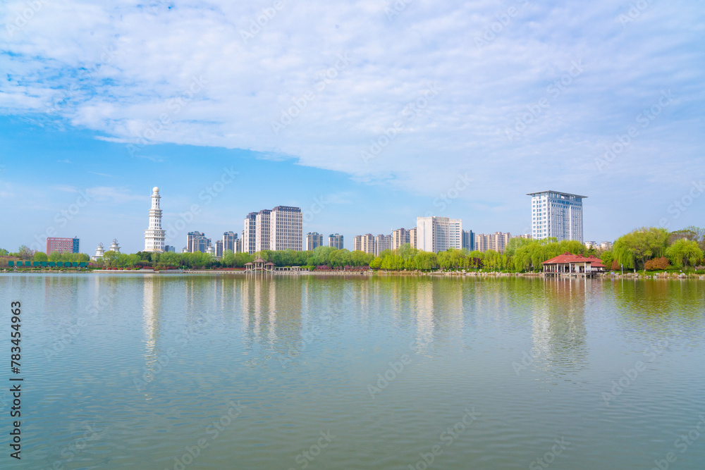 Naklejka premium Nice modern leisure city park by thd lake.