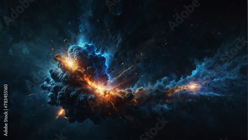blue color cosmic energy explosion on space universe from Generative AI © SevenThreeSky