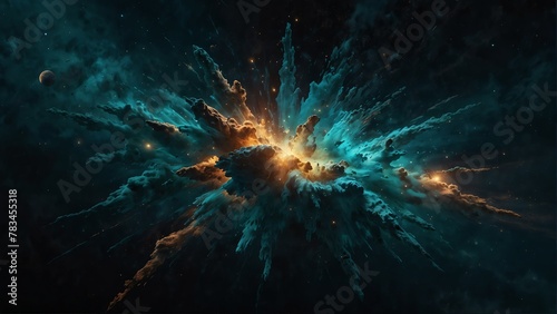 teal color cosmic energy explosion on space universe from Generative AI