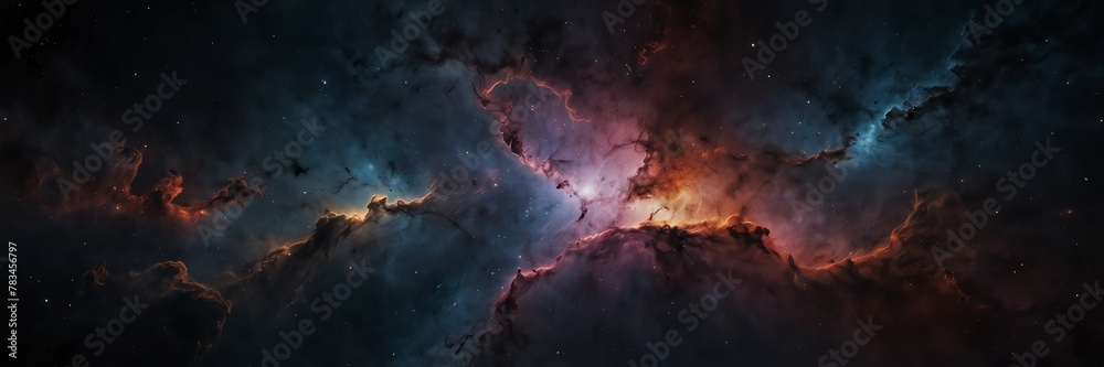 nebula galaxy on black empty space universe void panoramic wide angle view from Generative AI