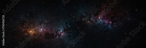 colorful stars on black empty space universe void panoramic wide angle view from Generative AI photo