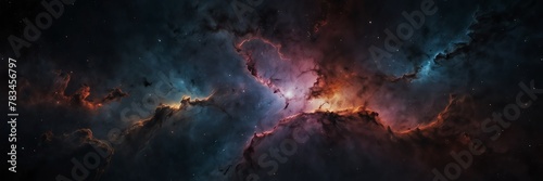 nebula galaxy on black empty space universe void panoramic wide angle view from Generative AI photo