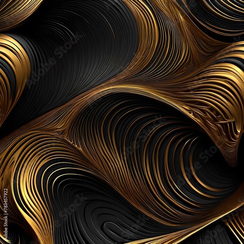3D abstract wallpaper. Three-dimensional dark golden and black background. golden wallpaper. Black and gold background photo