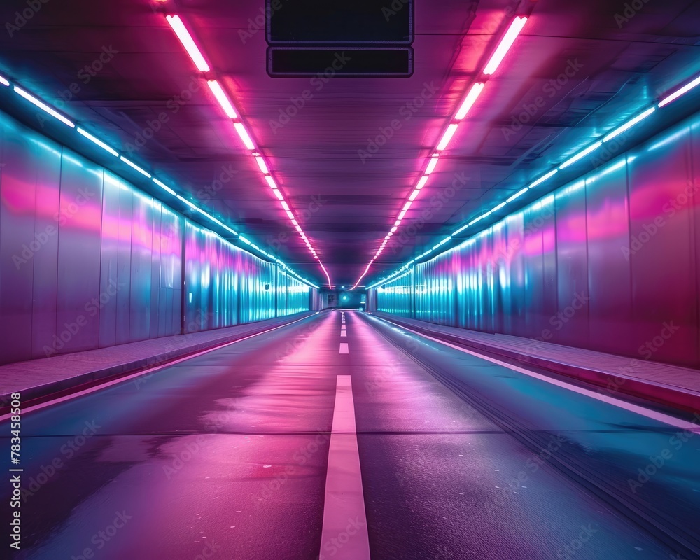 A neon-lit tunnel
