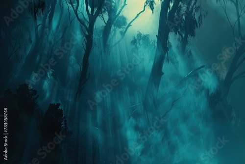 White mist over a mystical forest ethereal and mysterious