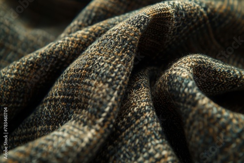 Richly textured tweed fabric, with intricate weaving details, perfect for stylish apparel and upholstery.