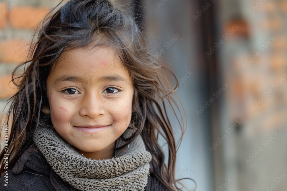 Nepalese girl smiling in copy-space, showcasing the universal joys of childhood in a Nepalese context within Asia Nepalese girl smiling in copy-space, showcasing the universal joys of childhood in a Nepalese context within Asia