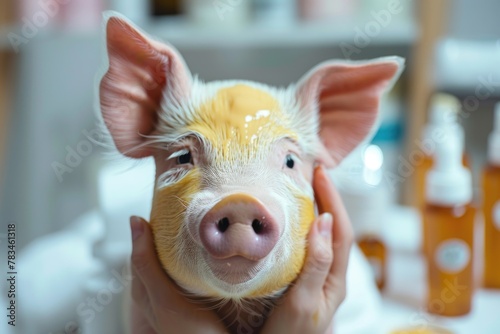 Adorable spa pig: cute and pampered pig enjoying relaxing spa treatments, a charming and delightful scene of animal wellness and indulgence, perfect for showcasing relaxation and cuteness photo