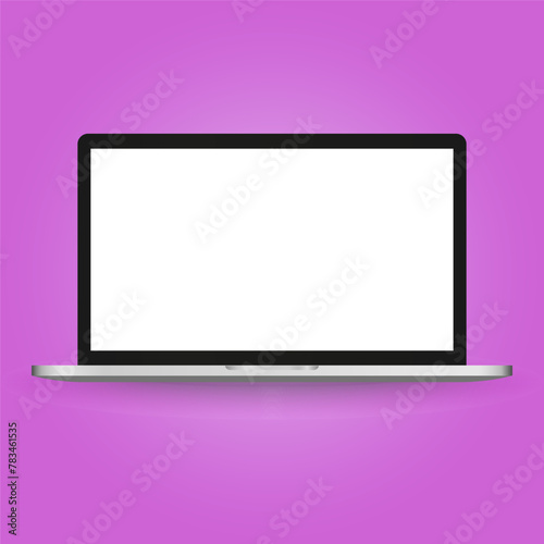 Realistic laptop mockup with blank screen isolated on purple background, perspective laptop mock up different angles views