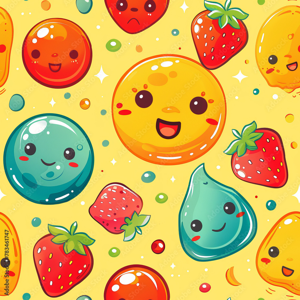 Cheerful Celestial Bodies and Fruits Seamless Pattern Cheerful Celestial Bodies and Fruits Seamless Pattern
