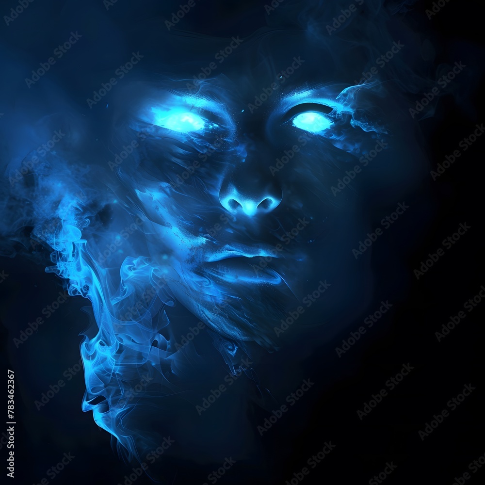Colorful and Spooky Ghost Face with a blue glow Colorful and Spooky Ghost Face with a blue glow