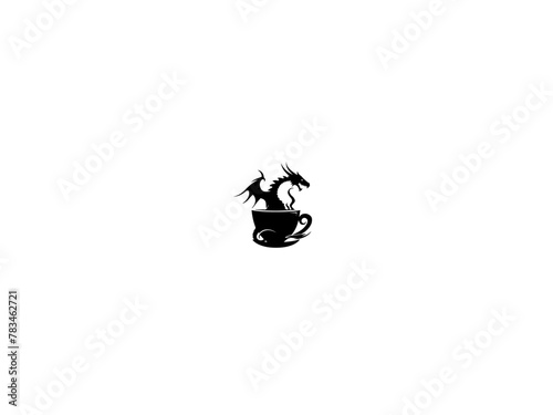 Whimsical Dragon in Teacup Vector Illustration. Playful Black and White Image, Logo Possibilities. Generative AI.