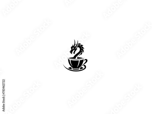 Whimsical Dragon in Teacup Vector Illustration. Playful Black and White Image, Logo Possibilities. Generative AI.