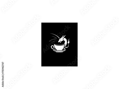 Whimsical Dragon in Teacup Vector Illustration. Playful Black and White Image, Logo Possibilities. Generative AI.