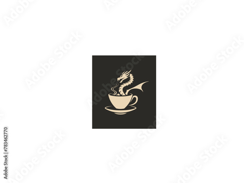 Whimsical Dragon in Teacup Vector Illustration. Playful Black and White Image, Logo Possibilities. Generative AI.