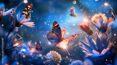Butterflies in a magical garden
