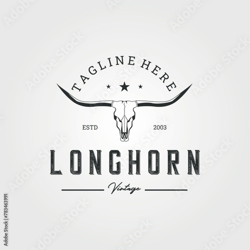 longhorn vintage logo vector illustration design, sign and symbol for business, farm, restaurant © rozva barokah