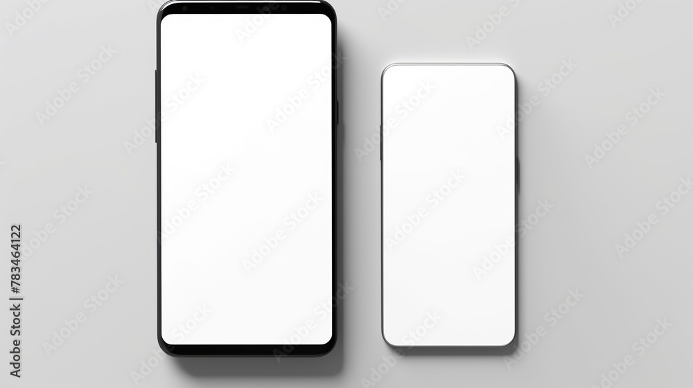 Realistic smartphone and tablet screen isolated on white background. Top view. Realistic smartphone and tablet screen isolated on white background. Top view.