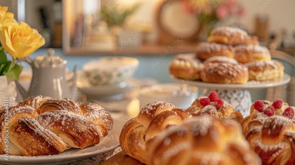 Joyful creation captured in a home baking session, with fresh pastries elegantly arranged on the counter. Joyful creation captured in a home baking session, with fresh pastries elegantly arranged on the counter.