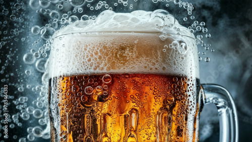 Close-up of the top of a cold and refreshing Mug of Beer photo