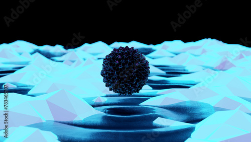 3d loop animation of a fantasy environment with an organic sphere