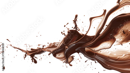 dynamic splash of chocolate liquid, high-speed shot for advertising and design isolated on transparent background