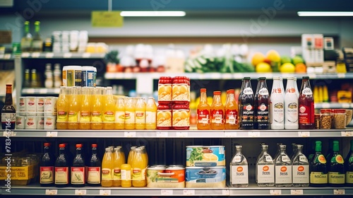 スーパーマーケットの商品棚に並ぶ食料品 photo