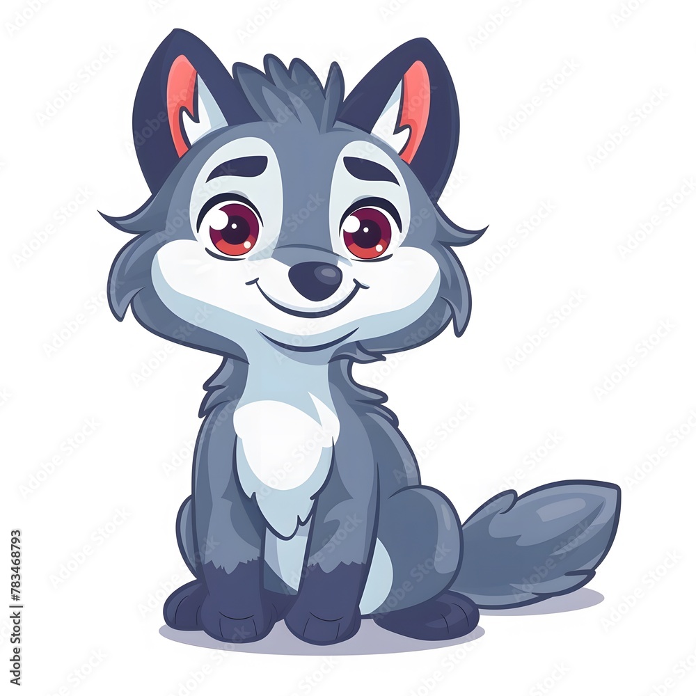 Obraz premium Cute and Happy wolf Character in Simple Cartoon Style