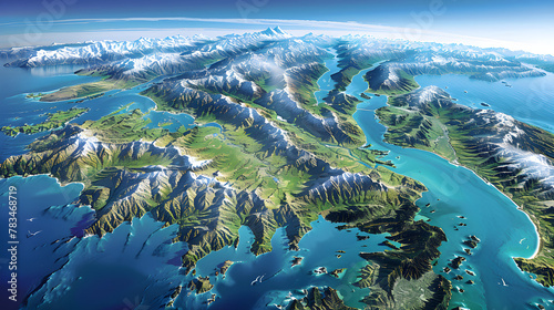 Accurate and Detailed Map of New Zealand Highlighting Its Physical Features and Landmarks photo