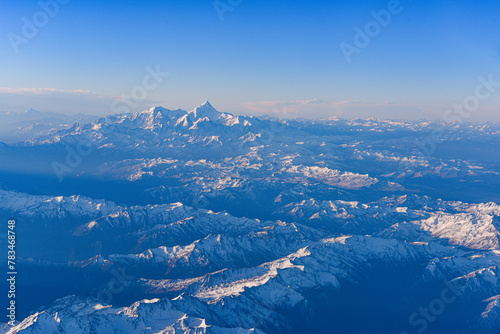 Aerial view of snow capped mountains in Sichuan and Tibet, China