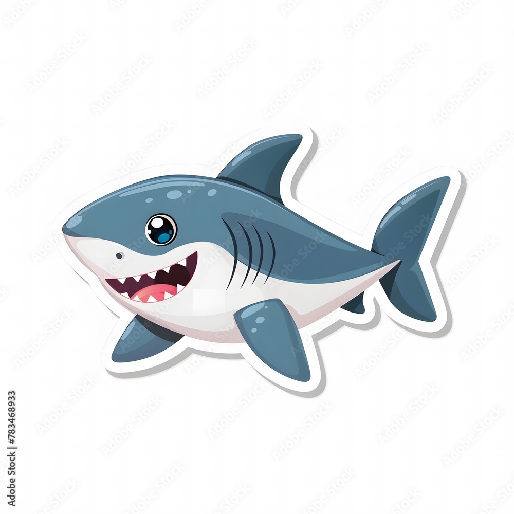 Obraz premium Cute and Happy shark Character in Simple Cartoon Style