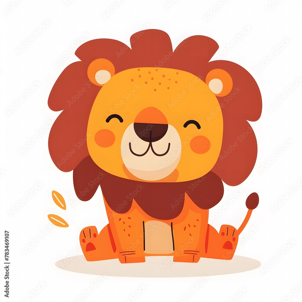 Obraz premium Cute and Happy lion Character in Simple Cartoon Style