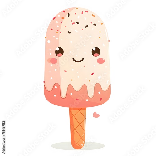 Cute and Happy ice cream Character in Simple Cartoon Style