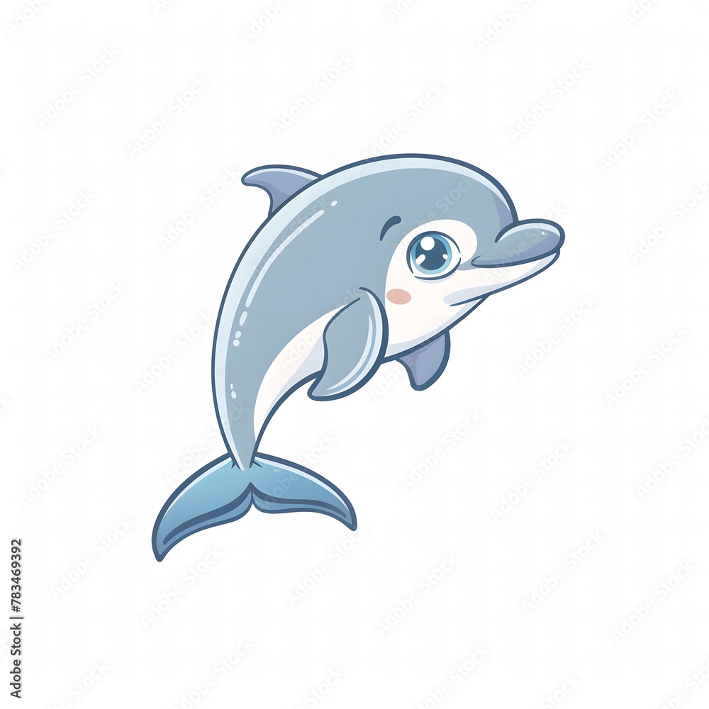 Obraz premium Cute and Happy dolphin Character in Simple Cartoon Style