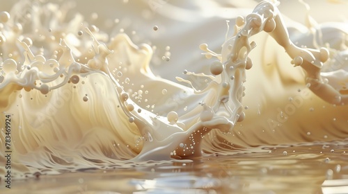 A hyper-realistic 3D image of a milk wave